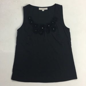 Ann Taylor Loft Black Tank Top With Flowers SZ XS
